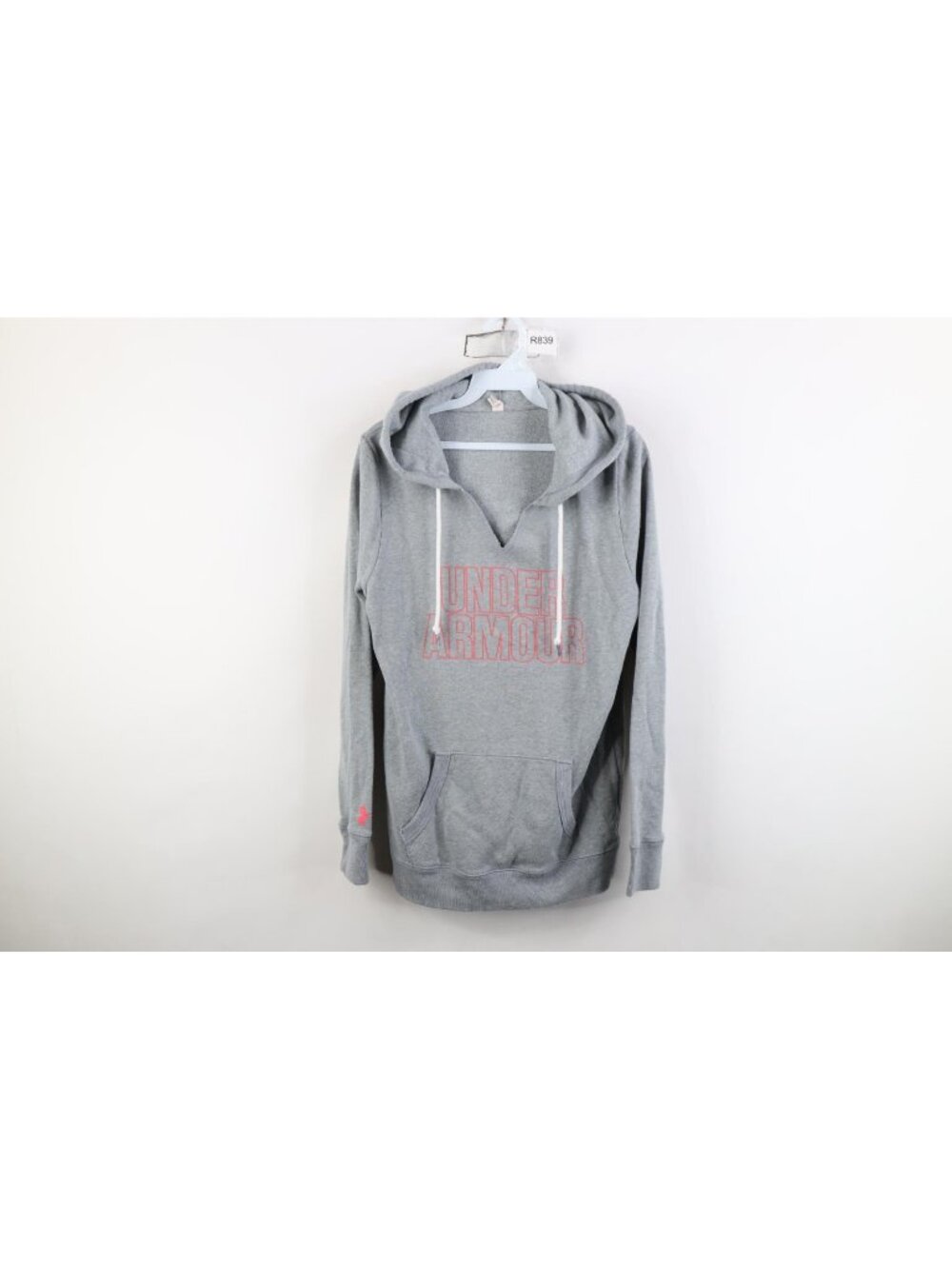 Under Armour Womens Small Faded Spell Out V-Neck Hoodie Sweatshirt Heather Gray
